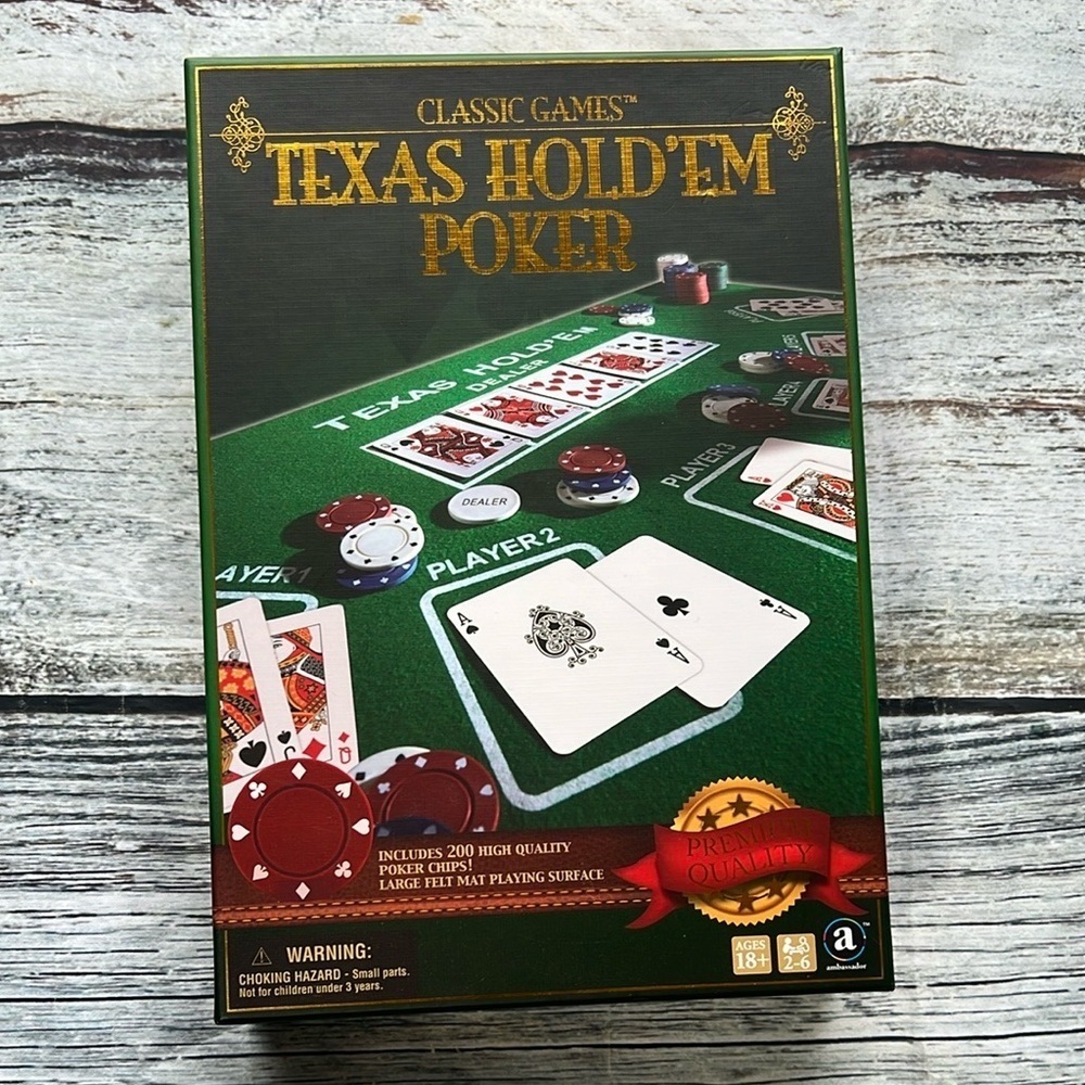 The Classic Games Texas Hold’em Poker Game with 200 chips and Green Felt Mat